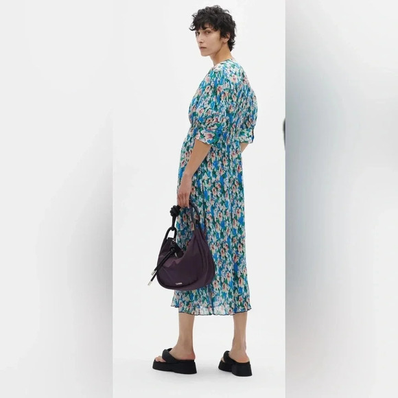 ! NWT New $325 GANNI Multicolor V-Neck Midi Floral Azure Blue Dress Size 2… - Picture 3 of 4